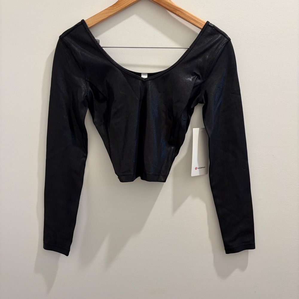 Lululemon Align Long Sleeve Shine Top Black Radiant Foil LW3EVES Size 4 NWT